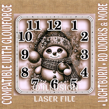 SNOWMAN WALL CLOCK 3d illusion & laser - ready files - 3DWave.us